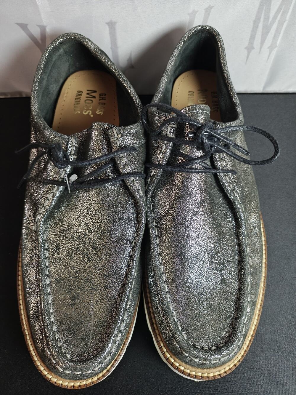 GH BASS WOMEN'S 10 LEATHER SHOES WALLACE LUG LOAFERS PEWTER (GRAYISH)